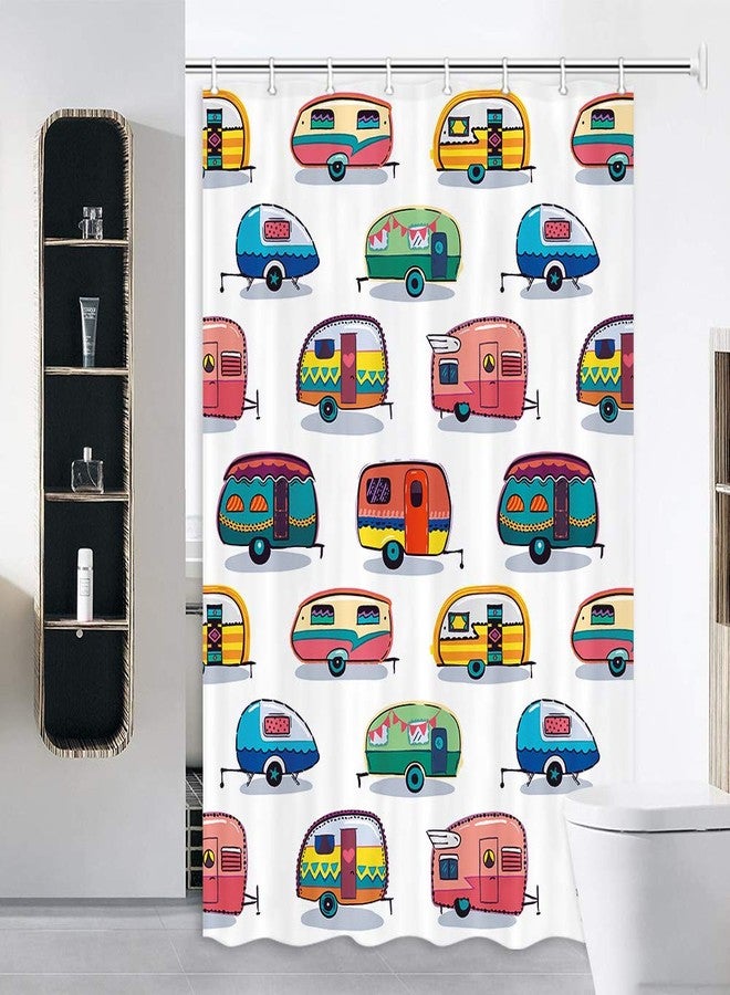 JAWO ستارة حمام JAWO RV لحمام التخييم في المقطورة، بتصميم كلاسيكي ممتع، ستارة حمام Happy Camper مع مجموعة خطافات، 47 × 64 بوصة - Image 2